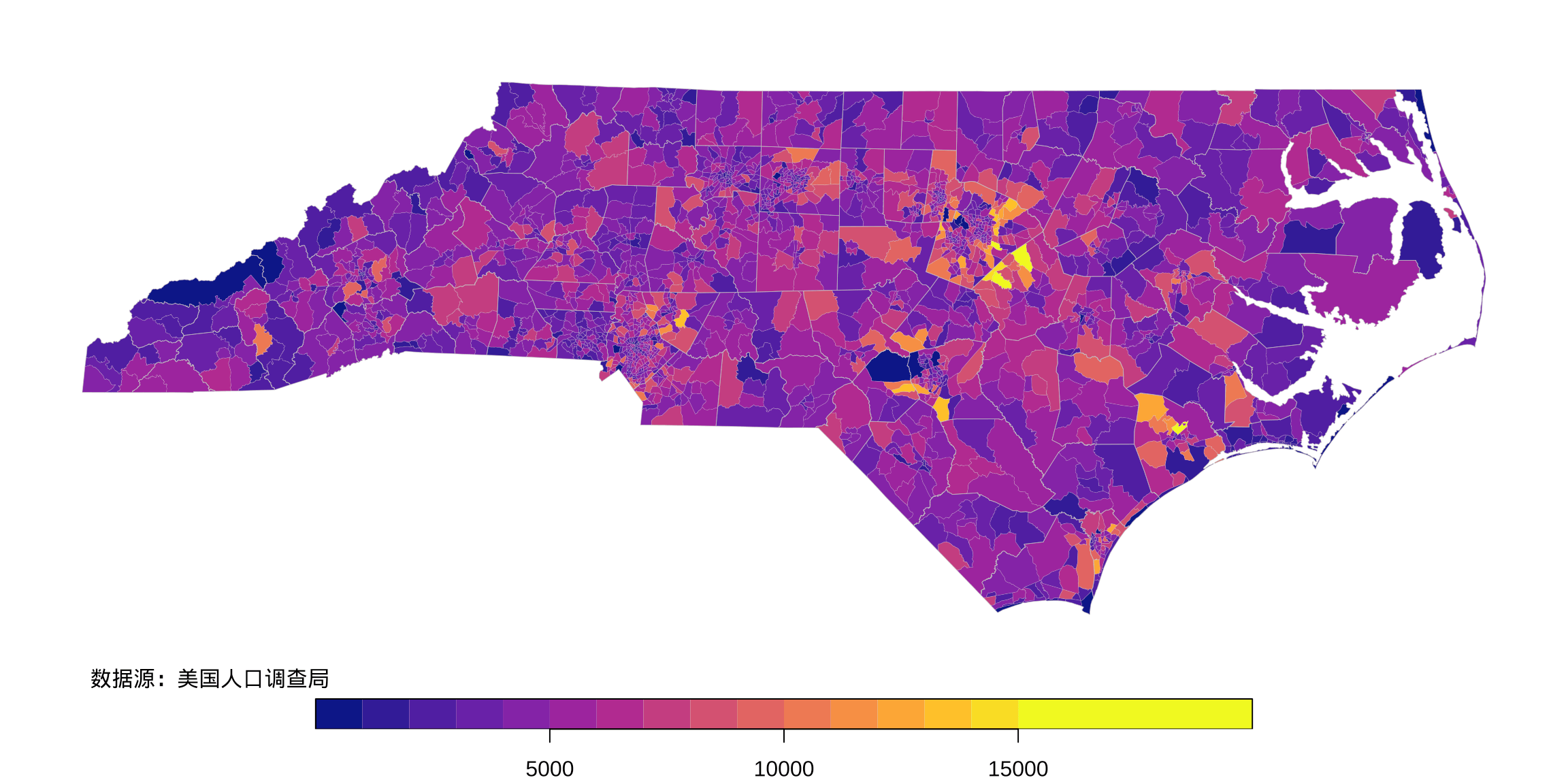 北卡州社区级人口的空间分布